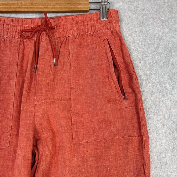 Athleta Orange Retreat Linen High Rise Wide Leg Pant Zip Pockets Size 4 - Picture 4 of 13
